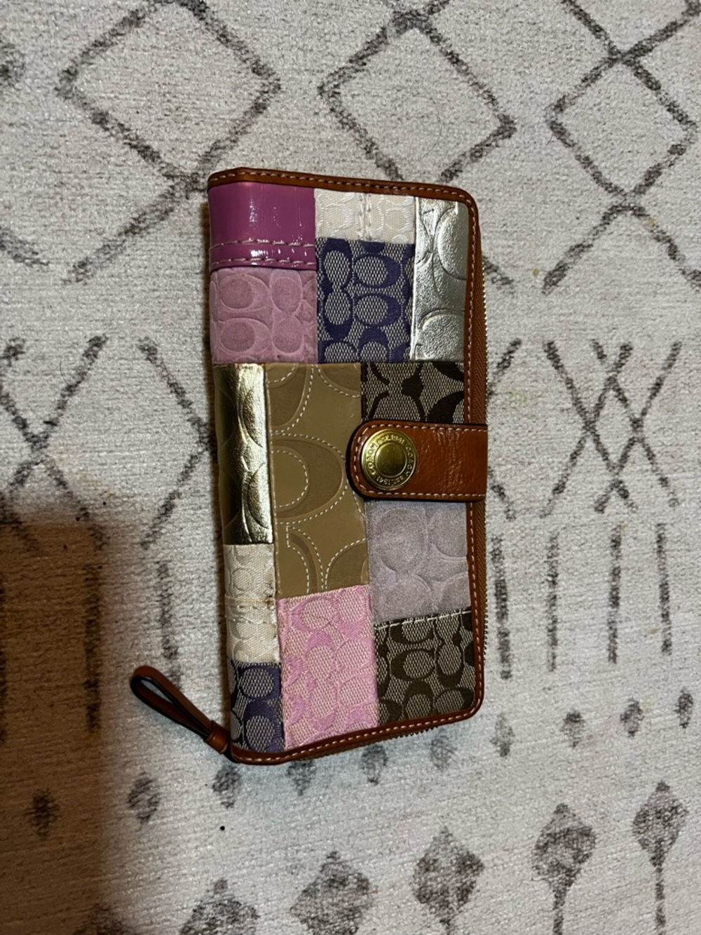 Coach Tan Leather Interior with Gold Logo Stamp